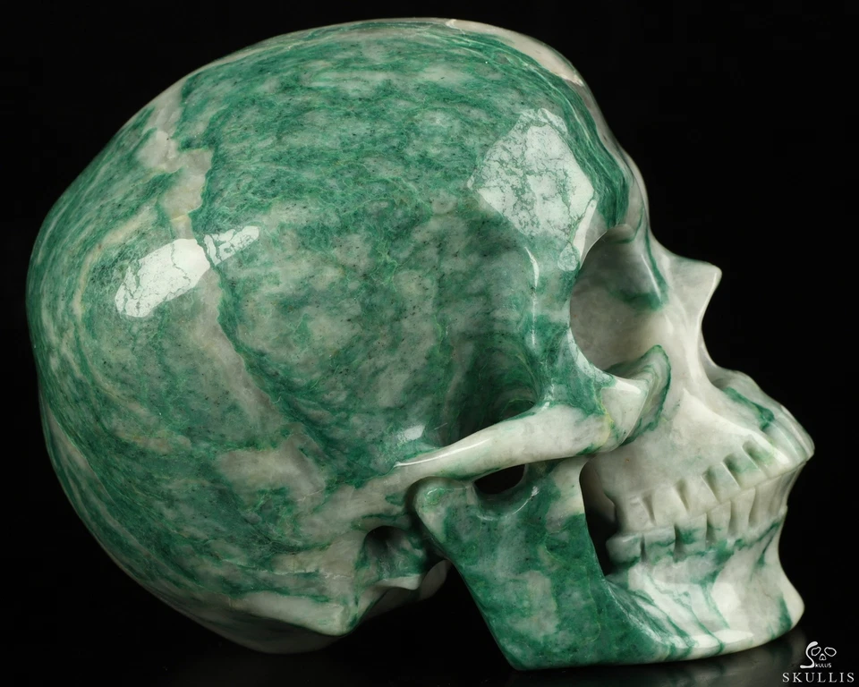 Calavera de cristal tallada Verdite piedra verde africana de 5,0", súper realista, curativa Foto 4 de 4