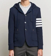 Thom Browne 4 Bar Striped Preppy Royal Hoodie Sport Coat Jacket Blazer Slim Fit