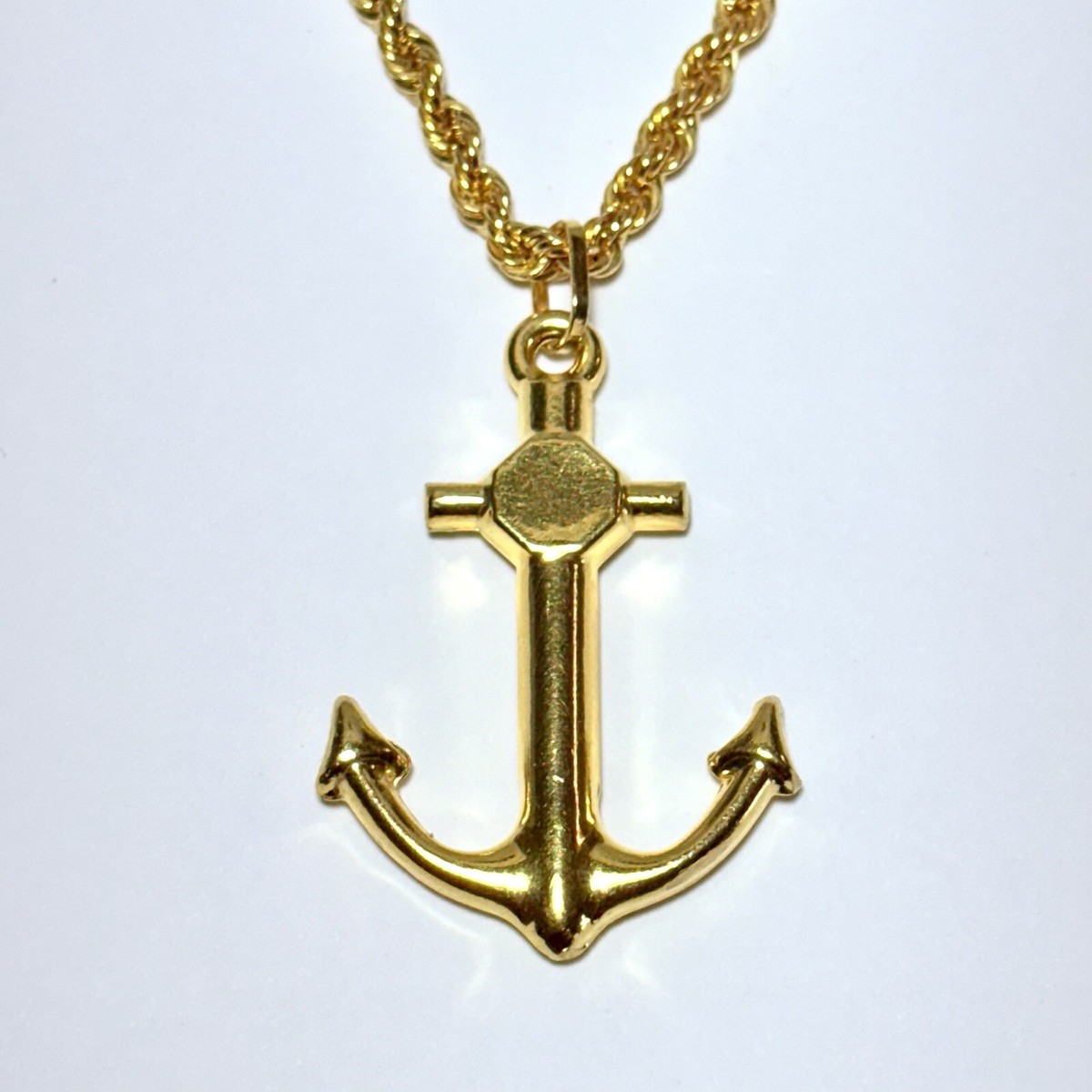21K Yellow Gold 44mm Anchor Cross Pendant 3.5mm 20