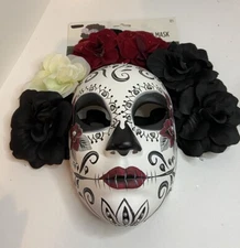 DAY OF THE DEAD FACE MASK W/ FLOWERS HAND PAINTED KBW GLOBAL CORP. NEW W/ TAG