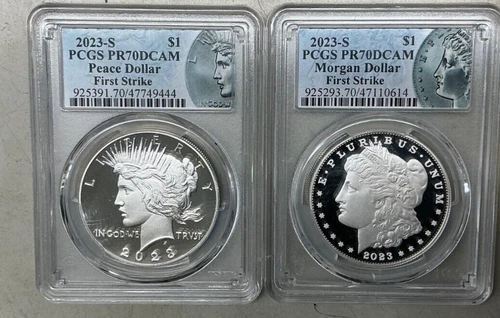 2023-S Proof $1 Morgan and Peace Silver Dollar 2pc Set PCGS PR70DCAM FS