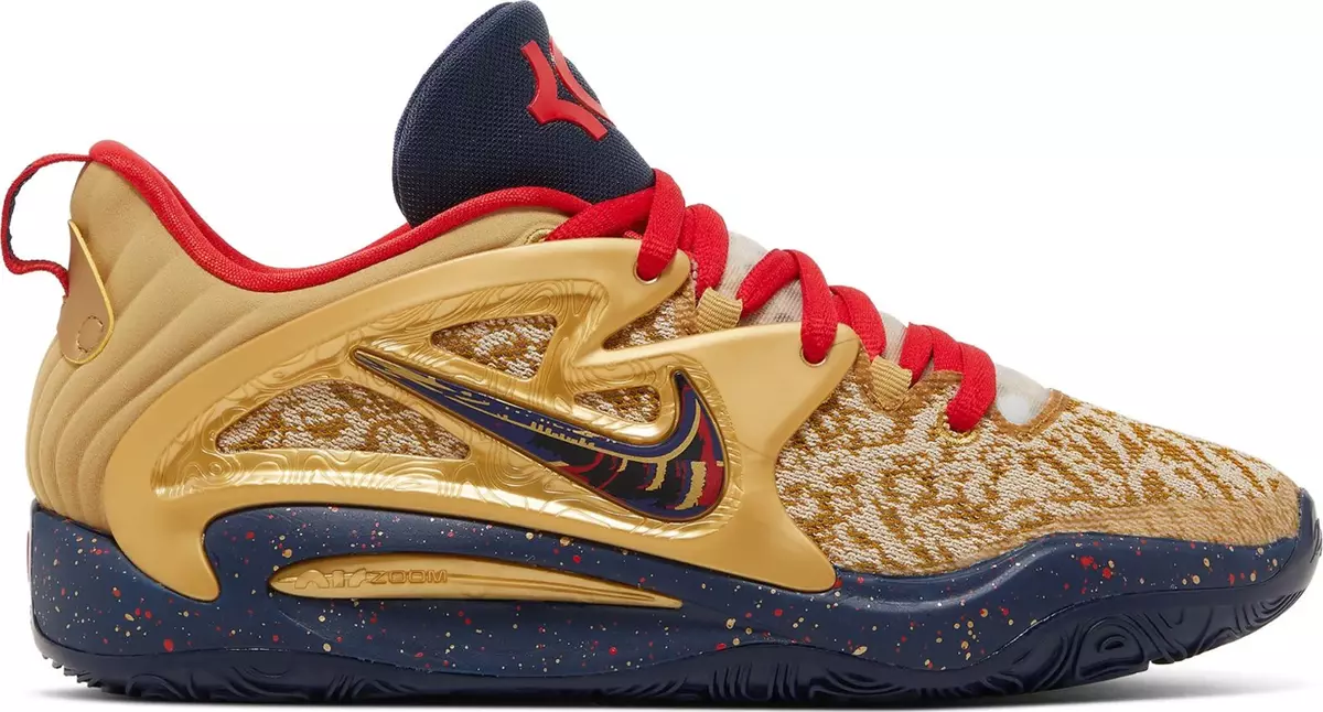 Gold and red best sale sneakers