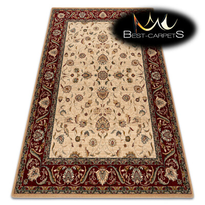 Orientalische NATURWOLLE Teppiche ''''OMEGA'''' ARIES hellrubinrot beige Rahmen beste Qualität