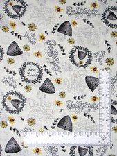 Bee Hive Sunflower Fabric By The Yard Phrases Gray White Cotton Hi Fashion C1435