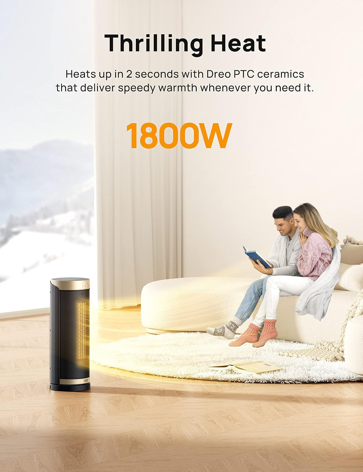 Chauffage d'appoint céramique PTC 1800W blanc avec télécommande - 4