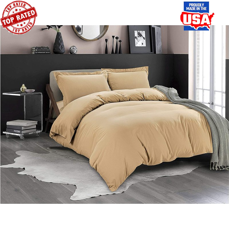 Duvet Cover Set Microfiber New W/ Button Closure 2 Pillow Shams Breathable-image