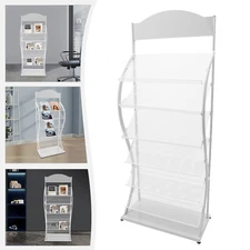 6 Tiers Magazine Display Stand Gray and White Brochure Rack For Offices/Shops