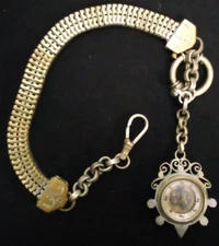 VTG ANTIQUE WATCH FOB CHAIN W/COMPASS GOLD FILLED 1892 INDIAN HEAD PENNY F