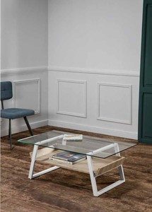 Couchtisch Mit Glasplatte Eiche Sonoma Ablage Und Metallgestell In Weiss 110x60 Ebay