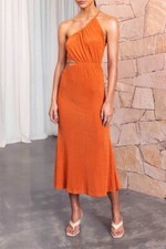 MISHA Adara Dress Golden Apricot Orange Ruched Draped US 0 NWT 309