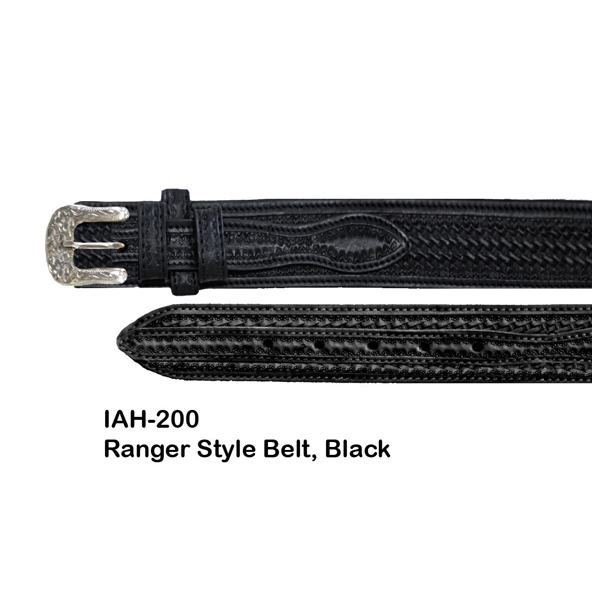 Ranger Belt Co Black Ranger Style Belt Basketweave Tooled Leather Size 44