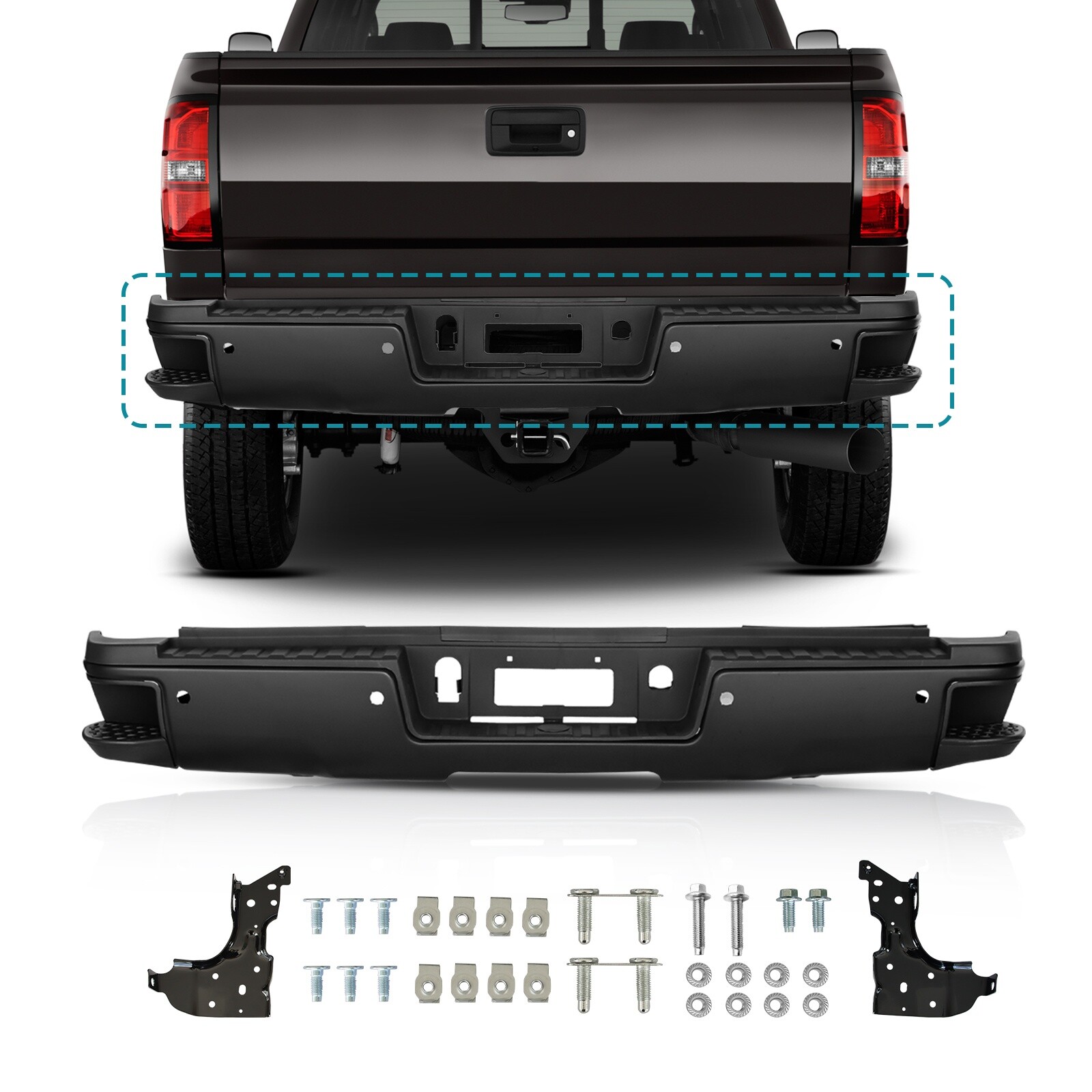 Primered Steel Rear Bumper For 2015-2019 Silverado Sierra 2500HD 3500HD w/Park