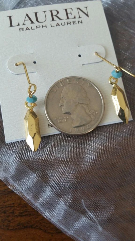 Ralph Lauren Lauren Womens Girls Small Gold Tone Drop Hexagon  Earrings NWT $ 34 - Image 4 of 4