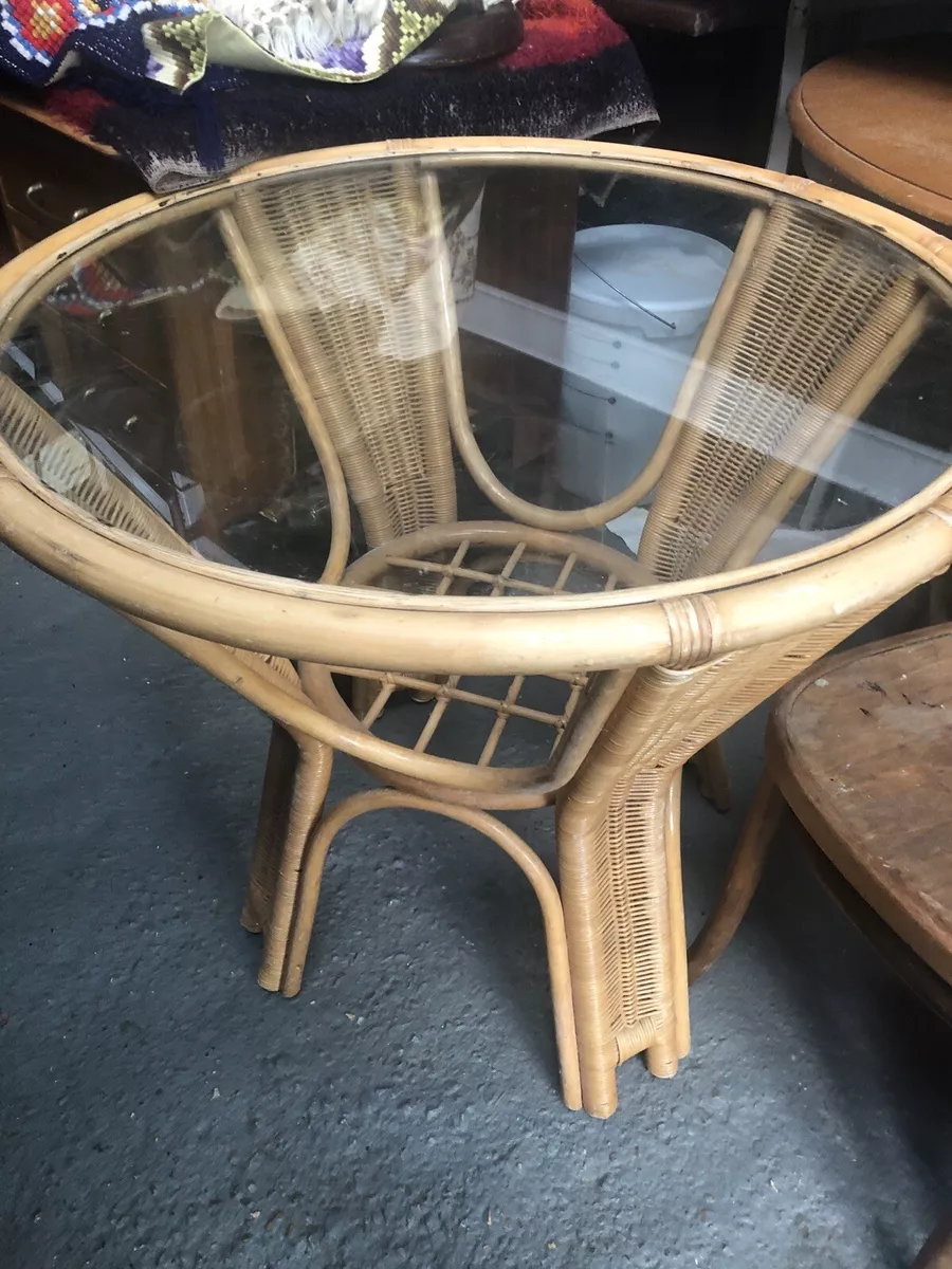 Vintage retro Round Mid Century Bamboo Glass kitchen dining table
