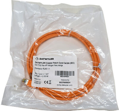 Dätwyler 2m 65376000DY Copper Patch Cord RJ-45 Cat.6A IEC orange NEW NEU