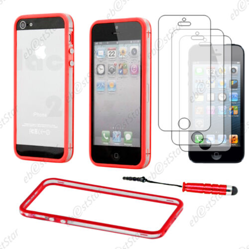 Housse Coque Bumper Transparent/Rouge pour iPhone SE 5S 5+Mini Stylet+3 Films - Afbeelding 1 van 1