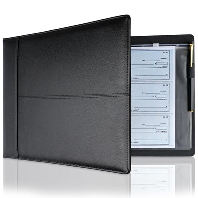 Professional 7 Ring Business Checkbook Binder, Premium PU Leather Organizer f...