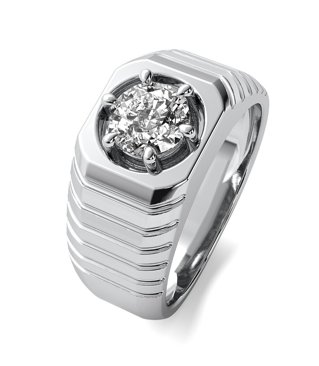 Ct F/VS2 Solitaire Round Cut Lab Grown Men's Diamond Ring 14k