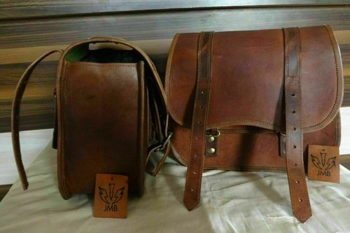 2 Taschen Motorrad Seitentasche Braun Leder Seitentasche Satteltaschen Panniers - Picture 4 of 6
