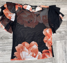 Sheer Floral Short Sleeve Top with Flared Sleeves Fits like a LARGE NWT