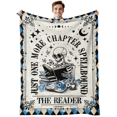 Book Lovers Gifts Gothic Blanket The Reader Funny Skeleton Reading 50''x60''