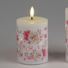 LED Kerze Rosendekor H. 10cm D. 7.5cm weiß bunt Wachs Formano F26