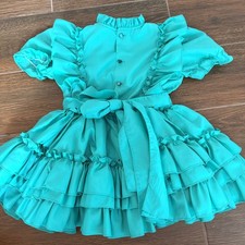 Vintage Martha's Miniatures Teal Green Frilly Dress with Heart Buttons