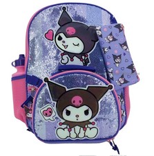 Kuromi Backpack Set 5 Piece Lunch Box Bag Lunchbox Case Tote Sequins Hello Kitty