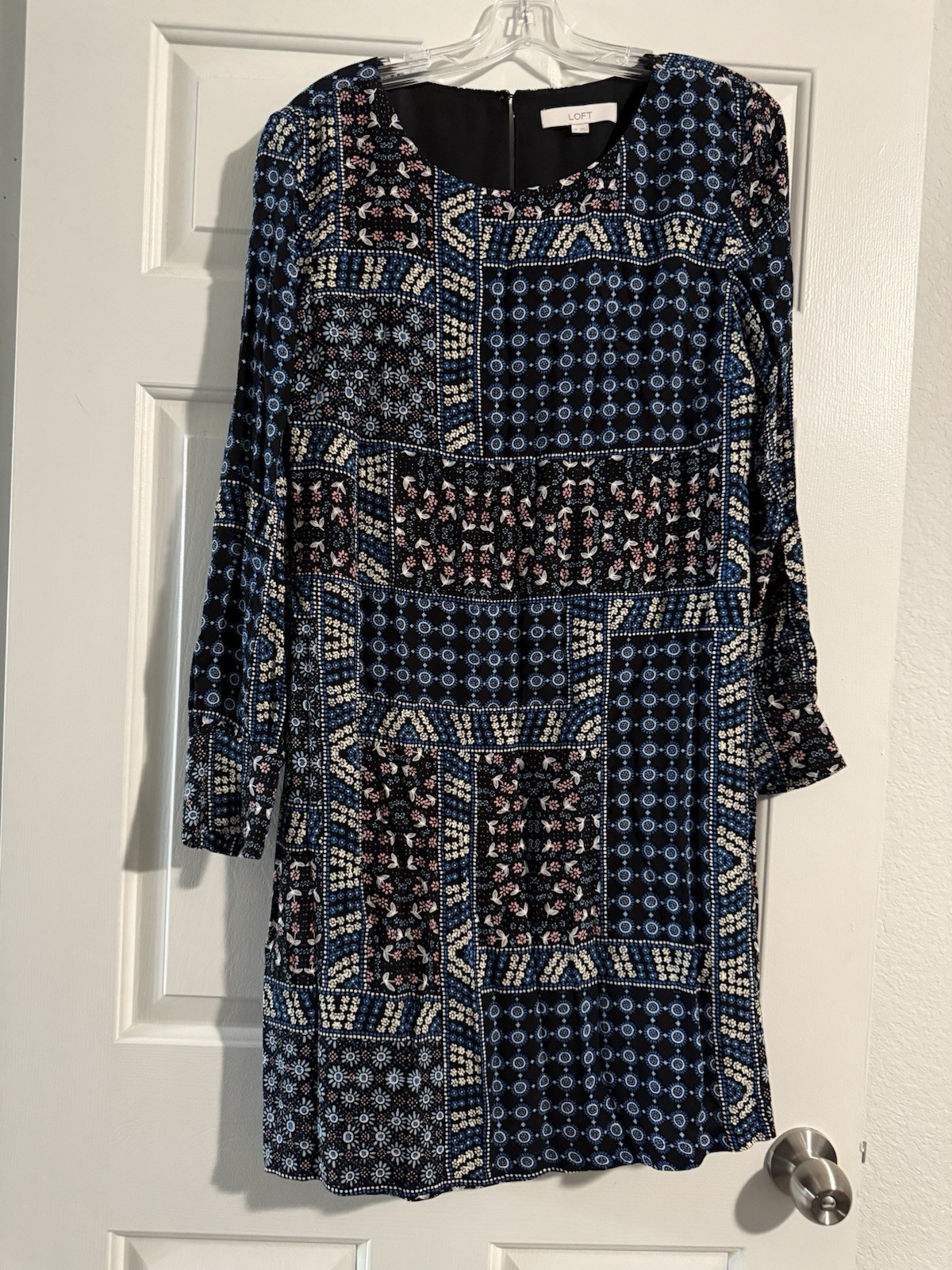 Loft Size 10 Blue Patchwork Pattern Long Sleeve S… - image 1