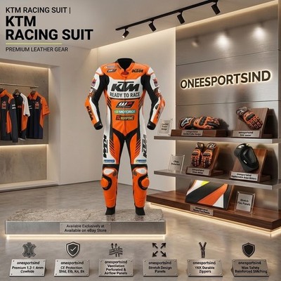 KTM Style 1 Piece Motorcycle Leather Racing Suit CE Armor Track Biker Gear