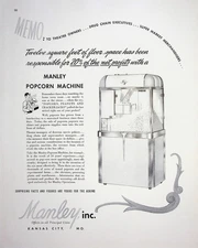 Original 1946 Vintage Print Ad: Ft. Manley Popcorn Machine to Theatre Owners