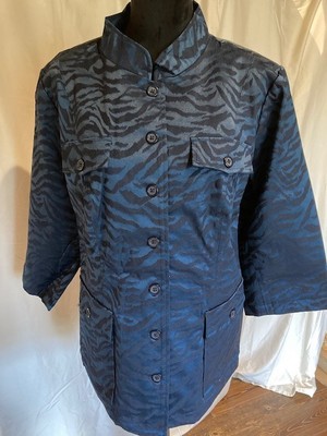 LINEA BY DELL'OLIO ZEBRA JACQUARD BUTTON FRONT JACKET NAVY SIZE 1X NEW IN BAG