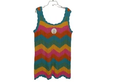 New ANRABESS Women's L Swimsuit Cover Up Sleeveless Rainbow Knit Cruise Swimwear