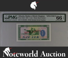 Albania SPECIMEN 1 Lek 1976 P 40s2 UNC PMG 66 EPQ 3rd TOP POP