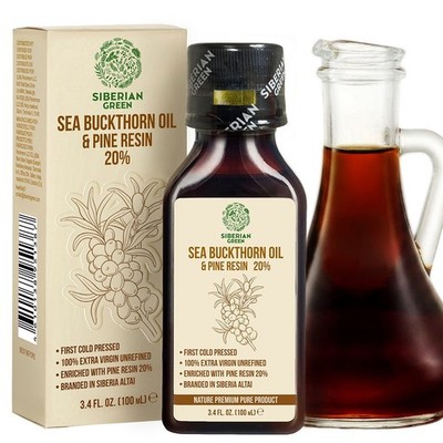 Siberian Sea Buckthorn Oil with Pine Resin 100% Unrefined Cold-Pressed 100ml