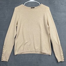 J McLaughlin Women's Beige Crew Neck Long Sleeve Sweater with Button Detail M