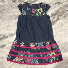 Girls Size 4T Oshkosh Denim Dress With Flowers And Pink Lace