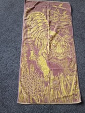 Vintage TERRY TREASURES Tiger Jungle Beach Towel Gold Brown 26x52 1970-80s Vibey