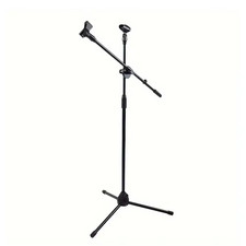 Tripod Microphone Stand Boom Mic Stand with 2 Mic Clip Holder Collapsible Adjust