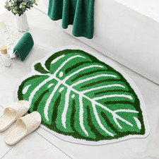 Cute Bathroom Rugs with Green Leaf Plant,Leaf Bath Mat with Non Slip Backing, Wa