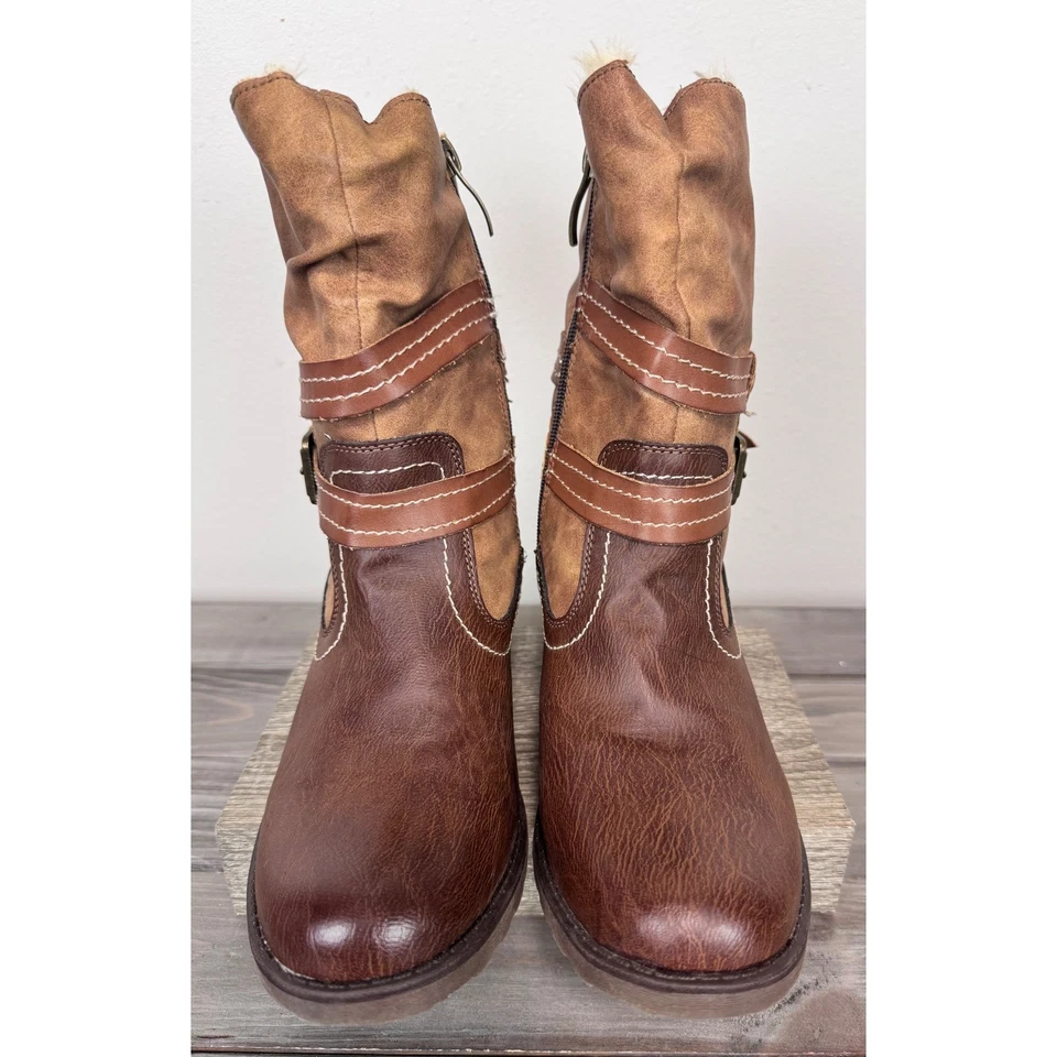 Spring Step Boisa Brown Vegan Leather Buckle Zip Fur Lined Winter Boots Size 9 - Image 2 of 4