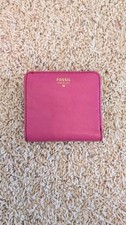Fossil Madison Small Pink and Gold Leather Bifold Wallet 3.75" X 3.5"
