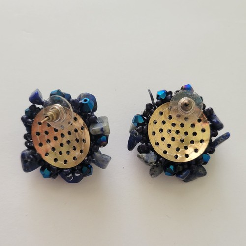 Vintage Cluster Blue Lapis Lazuli Crystal nugget beads Silver Tone Unsigned - Picture 4 of 5