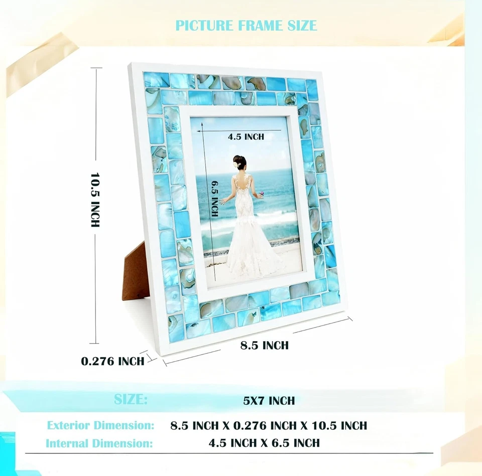 GIFTME 5 Marco de Fotos 5X7 Madreperla Mosaico Marco de Fotos, Playa Mesa O Foto 3 de 4