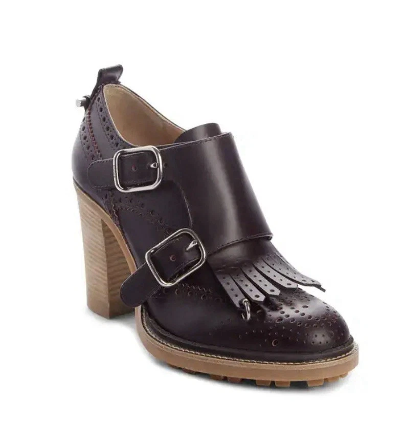 Chloe — Chloe Franne Monk-Strap Leather Loafer Pumps Perfect Plum, Size 39 EU (8.5 US)