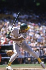 Rickey Henderson Oakland Athletcis bats during their MLB game agai- Old Photo