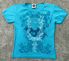 Harley Davidson Shirt Women's Large Blue Sequin 2007 - Made in USA