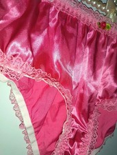 Deep Pink Satin Frilly Knickers Lace Trim Vintage Style panties size XL 16-18