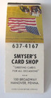 Vintage Matchbook Cover Smyser's Card Shop Greeting Cards Patriotic Hanover, PA — photo 1