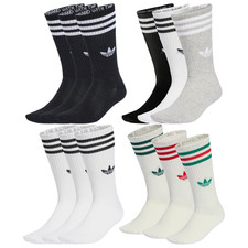 adidas 3-Stripes High Crew Socks 3 Pairs Unisex Black White Grey New
